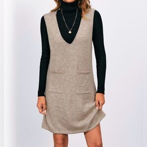 OYOANGLE Women's V Neck Sleeveless Knitted Solid Short Sweater Dress - Women L